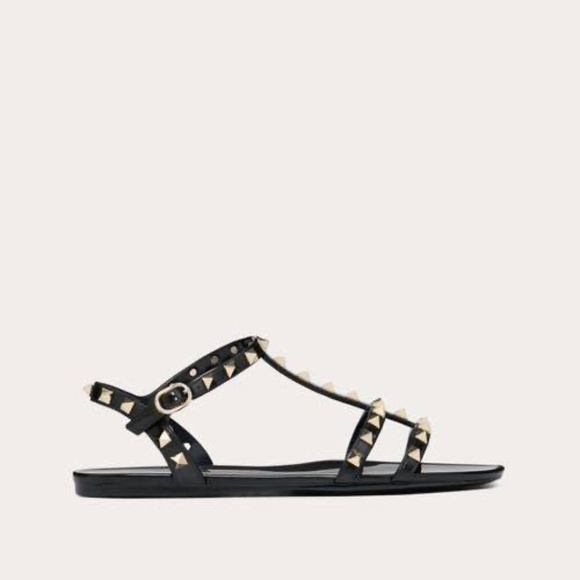 Valentino Garavani Rockstud Flat Sandals - Black - Size 39 - Picture 1 of 14